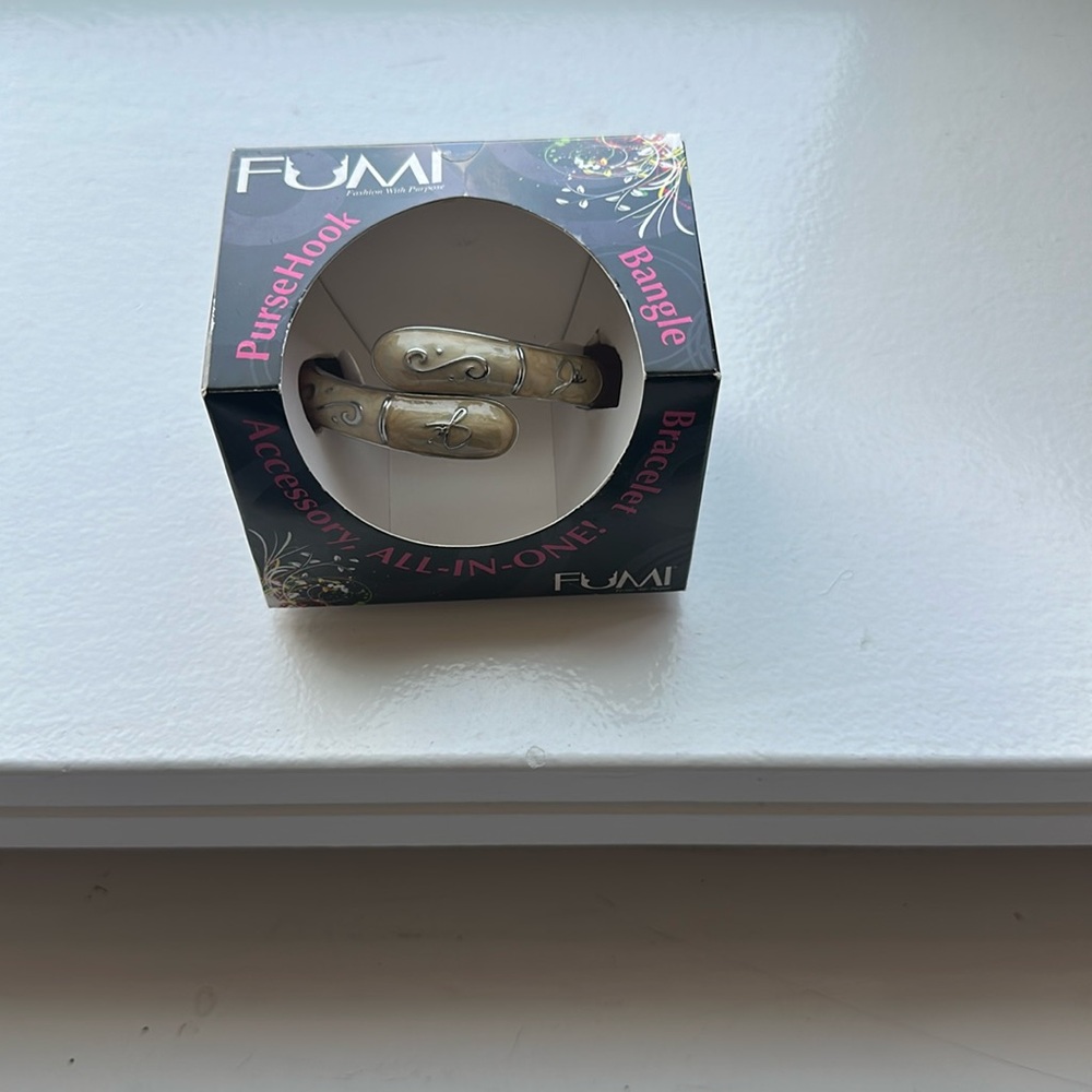 FUMI Purse Hook, Bangle, ALL-IN-ONE Silver/Cream Colored Bracelet